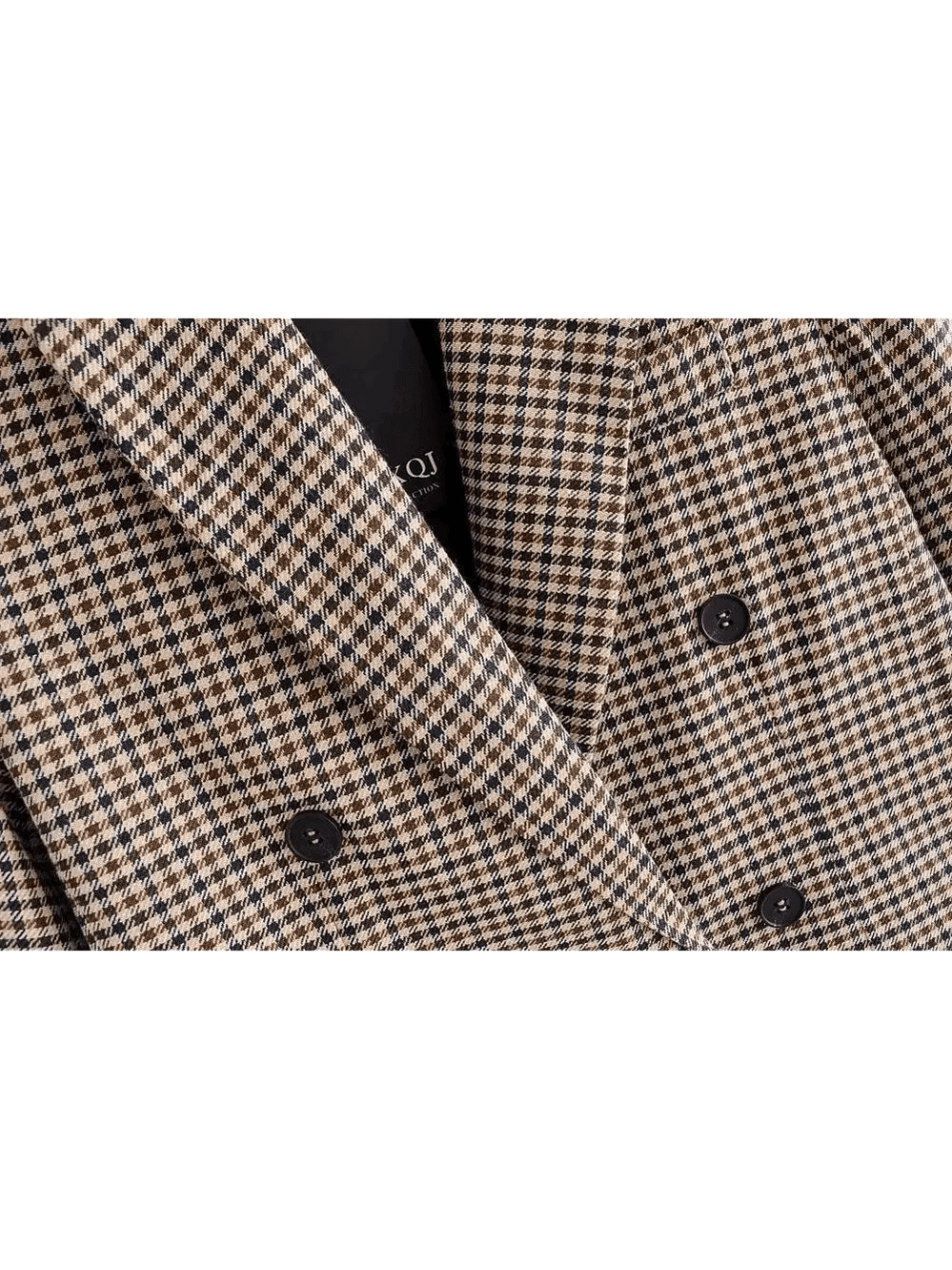 Women's Fashionable Office Wear Double Breasted Plaid Blazer Coat Vintage Long Sleeve Pockets Female Outerwear Chic Tops - Courbe et Compagnie