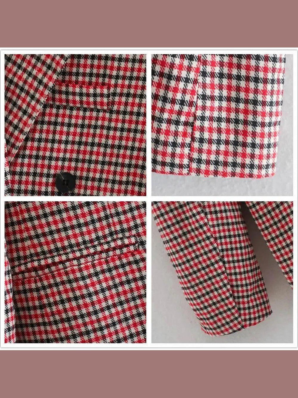 Women's Fashionable Office Wear Double Breasted Plaid Blazer Coat Vintage Long Sleeve Pockets Female Outerwear Chic Tops - Courbe et Compagnie