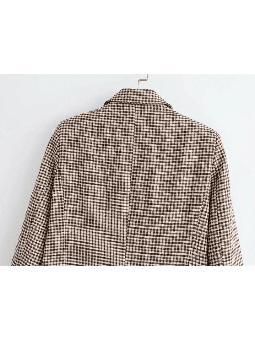 Women's Fashionable Office Wear Double Breasted Plaid Blazer Coat Vintage Long Sleeve Pockets Female Outerwear Chic Tops - Courbe et Compagnie