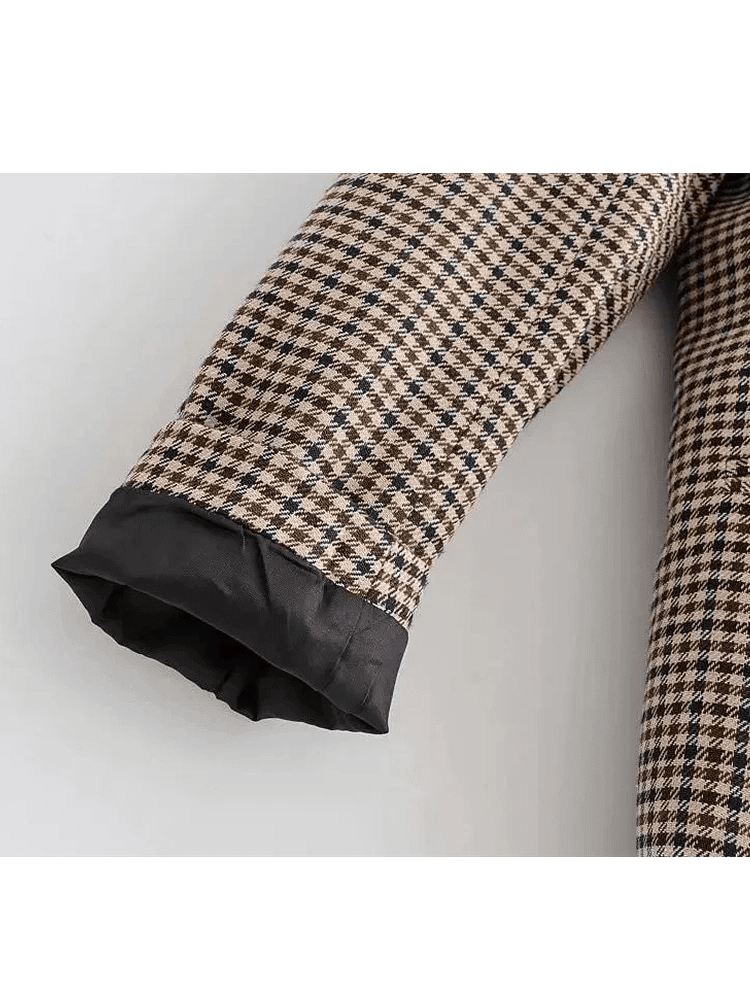 Women's Fashionable Office Wear Double Breasted Plaid Blazer Coat Vintage Long Sleeve Pockets Female Outerwear Chic Tops - Courbe et Compagnie