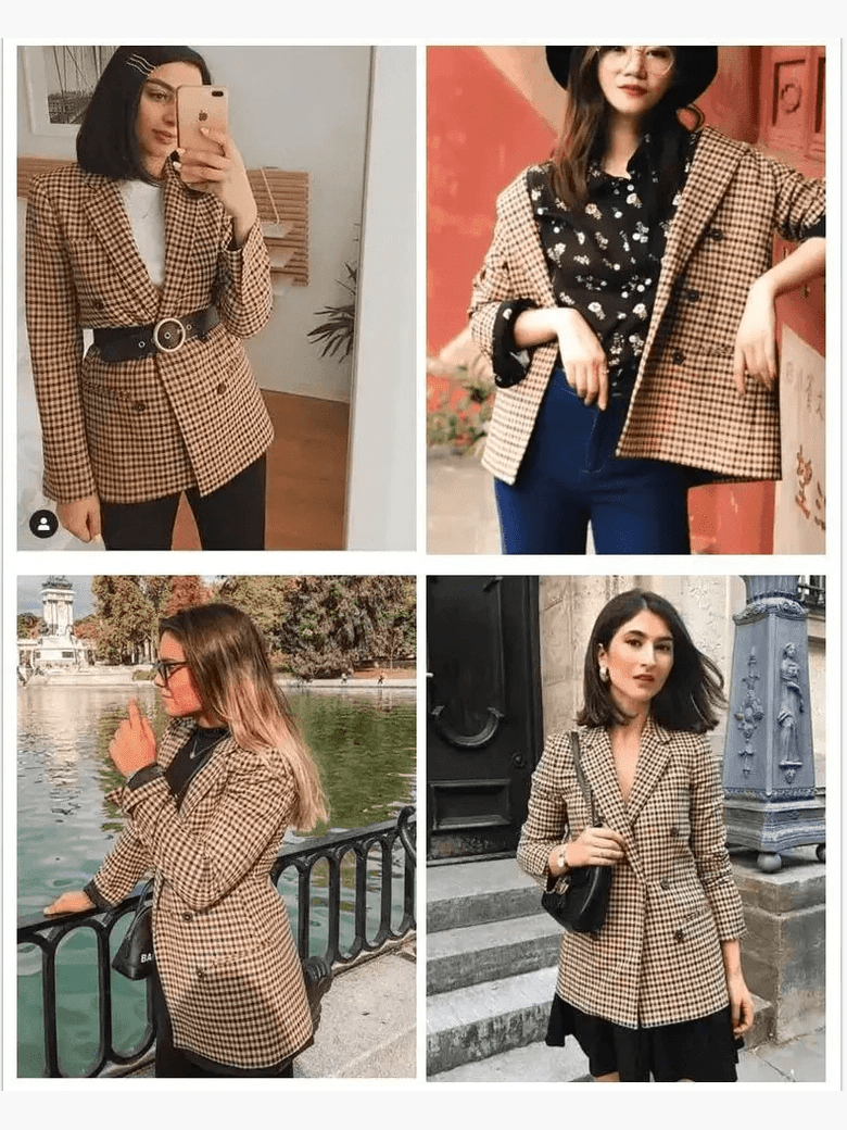 Women's Fashionable Office Wear Double Breasted Plaid Blazer Coat Vintage Long Sleeve Pockets Female Outerwear Chic Tops - Courbe et Compagnie