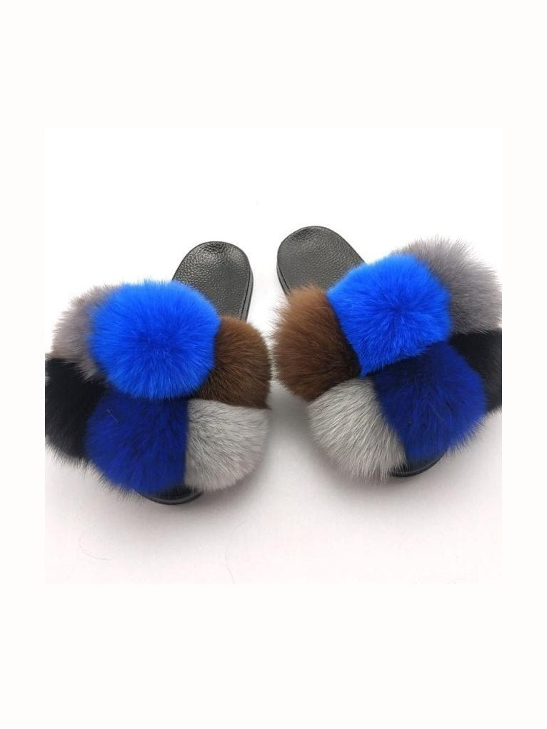 Women's Faux Fur Fluffy Slides — Open Toe Flat Sandals, Indoor & Outdoor - Courbe et Compagnie