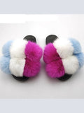 Women's Faux Fur Fluffy Slides — Open Toe Flat Sandals, Indoor & Outdoor - Courbe et Compagnie