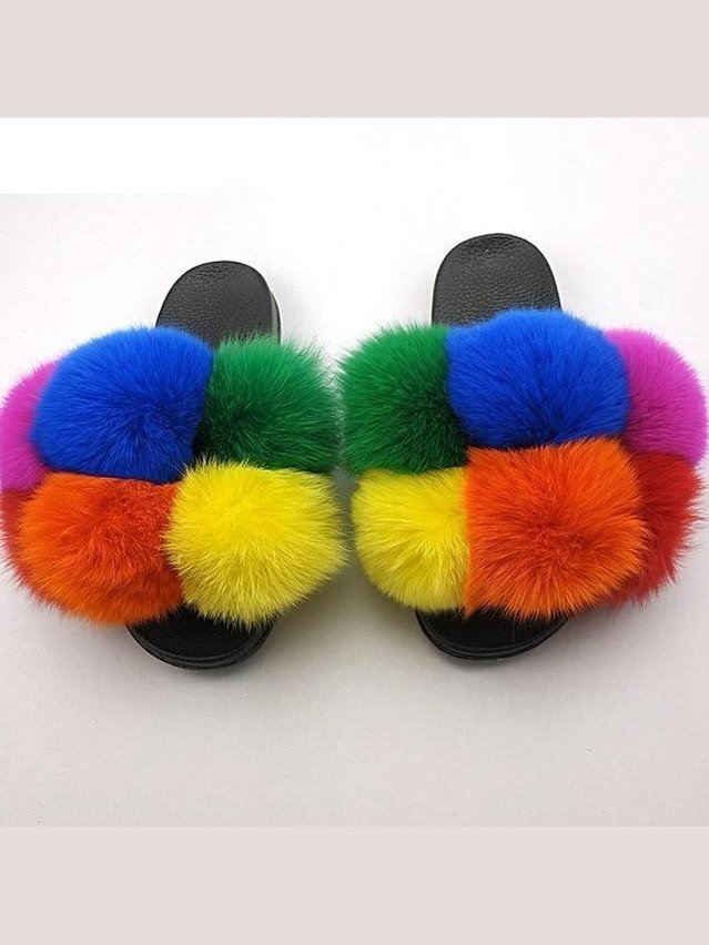 Women's Faux Fur Fluffy Slides — Open Toe Flat Sandals, Indoor & Outdoor - Courbe et Compagnie