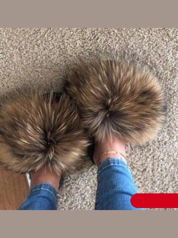 Women's Faux Fur Fluffy Slides — Open Toe Flat Sandals, Indoor & Outdoor - Courbe et Compagnie