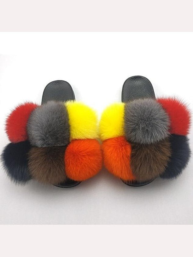Women's Faux Fur Fluffy Slides — Open Toe Flat Sandals, Indoor & Outdoor - Courbe et Compagnie