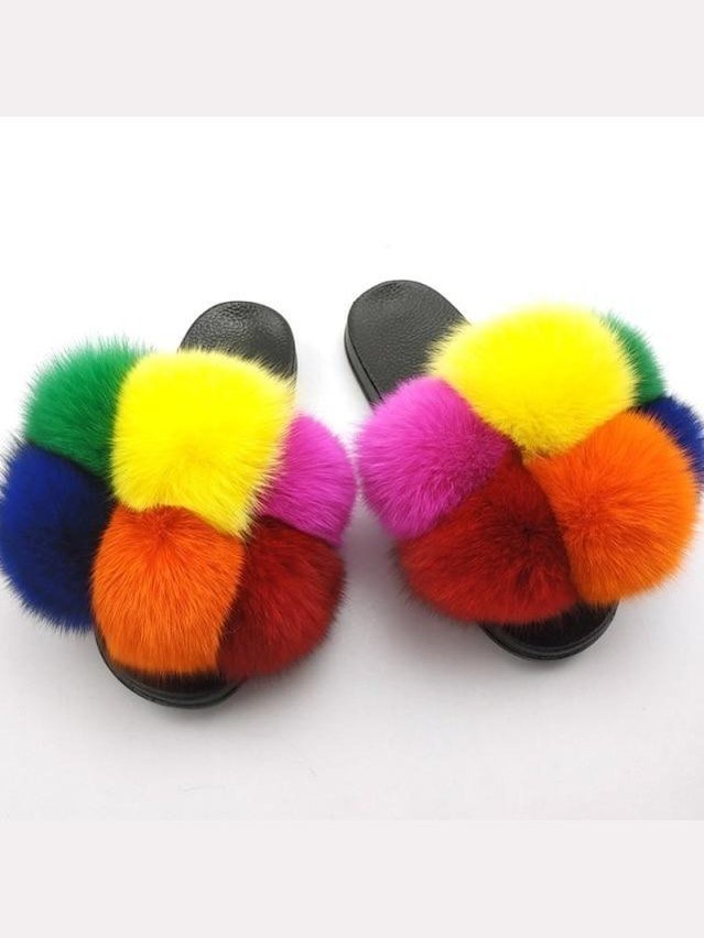 Women's Faux Fur Fluffy Slides — Open Toe Flat Sandals, Indoor & Outdoor - Courbe et Compagnie