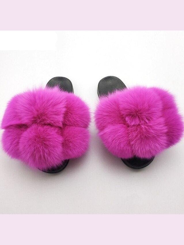 Women's Faux Fur Fluffy Slides — Open Toe Flat Sandals, Indoor & Outdoor - Courbe et Compagnie