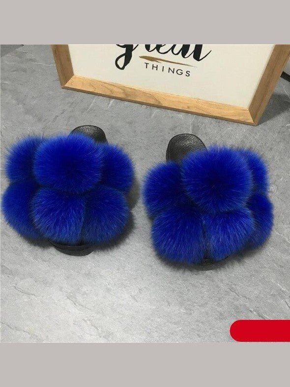 Women's Faux Fur Fluffy Slides — Open Toe Flat Sandals, Indoor & Outdoor - Courbe et Compagnie