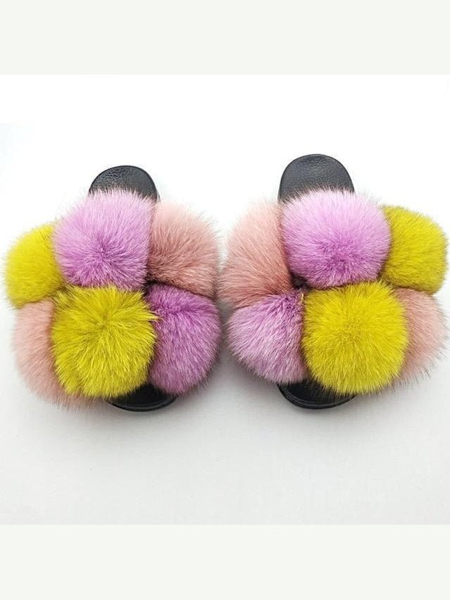 Women's Faux Fur Fluffy Slides — Open Toe Flat Sandals, Indoor & Outdoor - Courbe et Compagnie