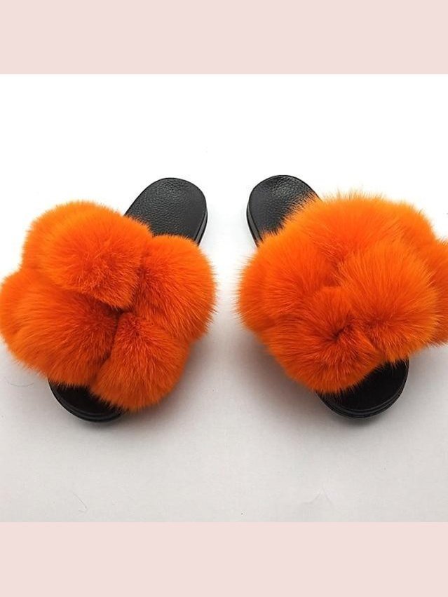 Women's Faux Fur Fluffy Slides — Open Toe Flat Sandals, Indoor & Outdoor - Courbe et Compagnie