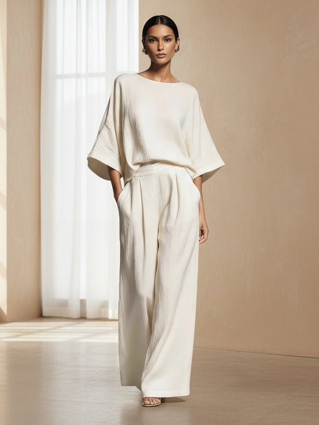 Women’s Flared-Sleeve Linen Suit Two Piece Set - Courbe et Compagnie
