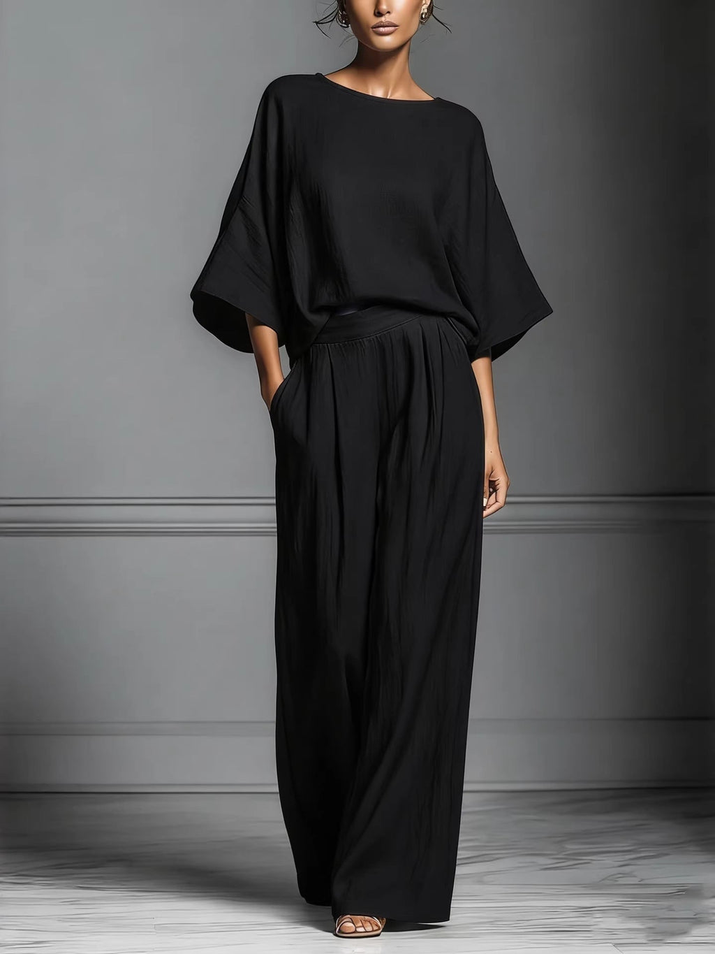 Women’s Flared-Sleeve Linen Suit Two Piece Set - Courbe et Compagnie