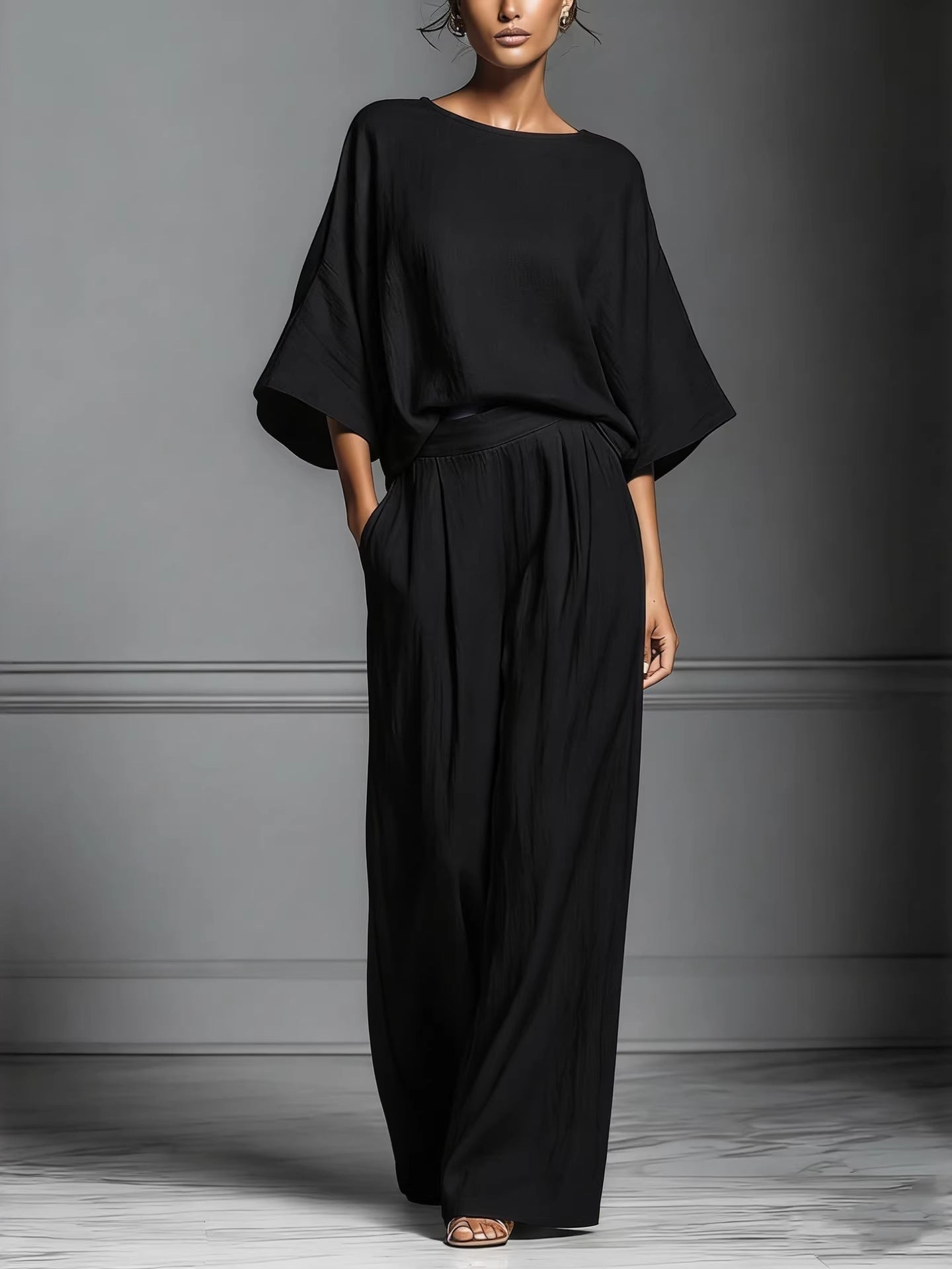 Women’s Flared-Sleeve Linen Suit Two Piece Set - Courbe et Compagnie