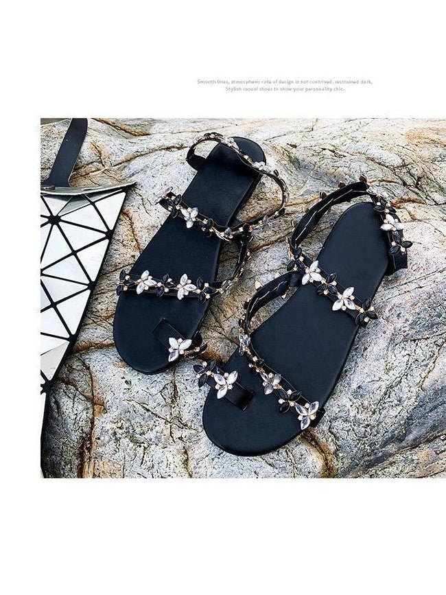 Women's Flat Pearl T-Strap Sandals — Casual Open Toe Summer Shoes - Courbe et Compagnie