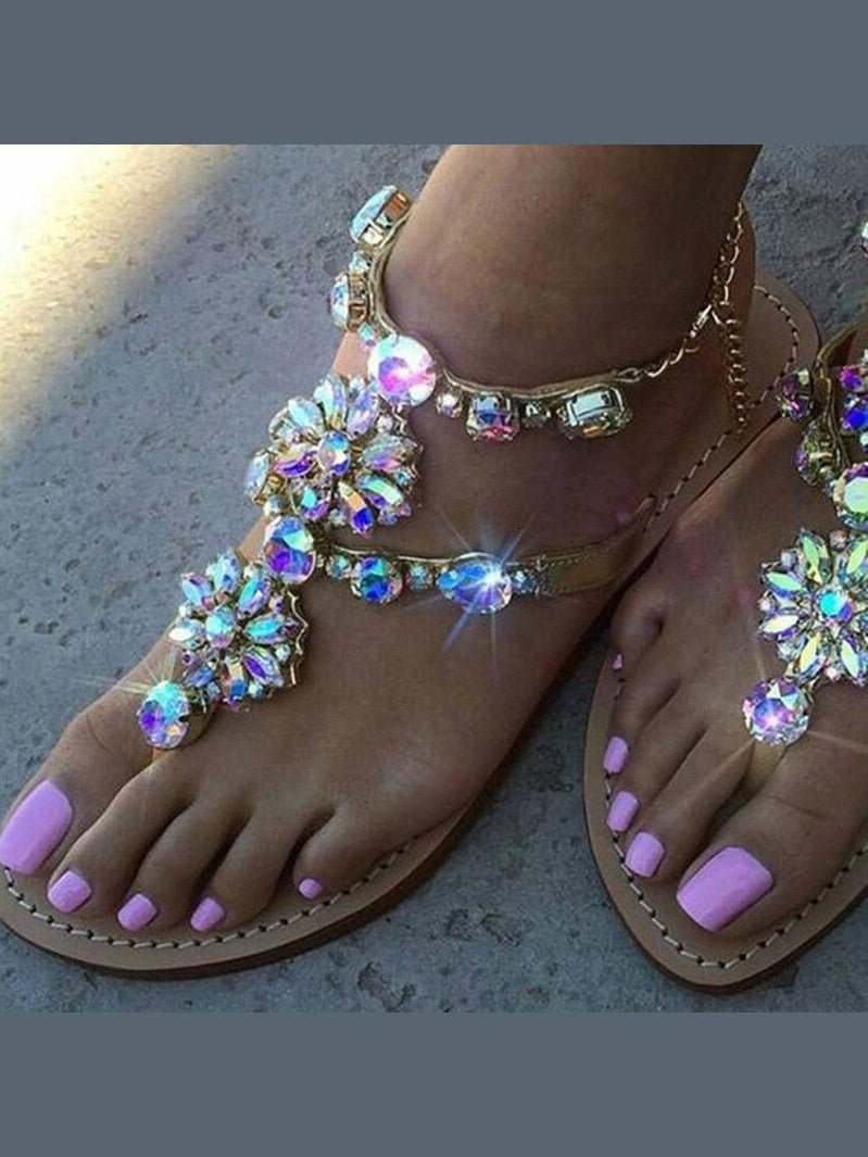Women's Flat Pearl T-Strap Sandals — Casual Open Toe Summer Shoes - Courbe et Compagnie