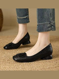 Women's French Vintage Round Toe Slip-On Flats – Low Chunky Heel Mary Jane Style - Courbe et Compagnie