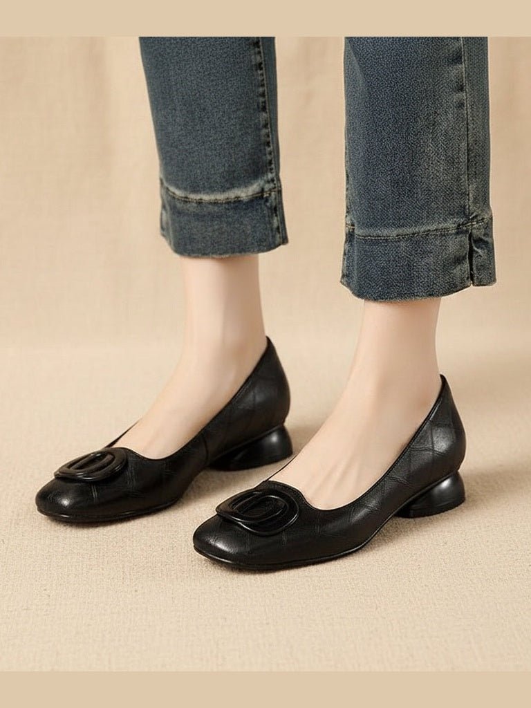 Women's French Vintage Round Toe Slip-On Flats – Low Chunky Heel Mary Jane Style - Courbe et Compagnie