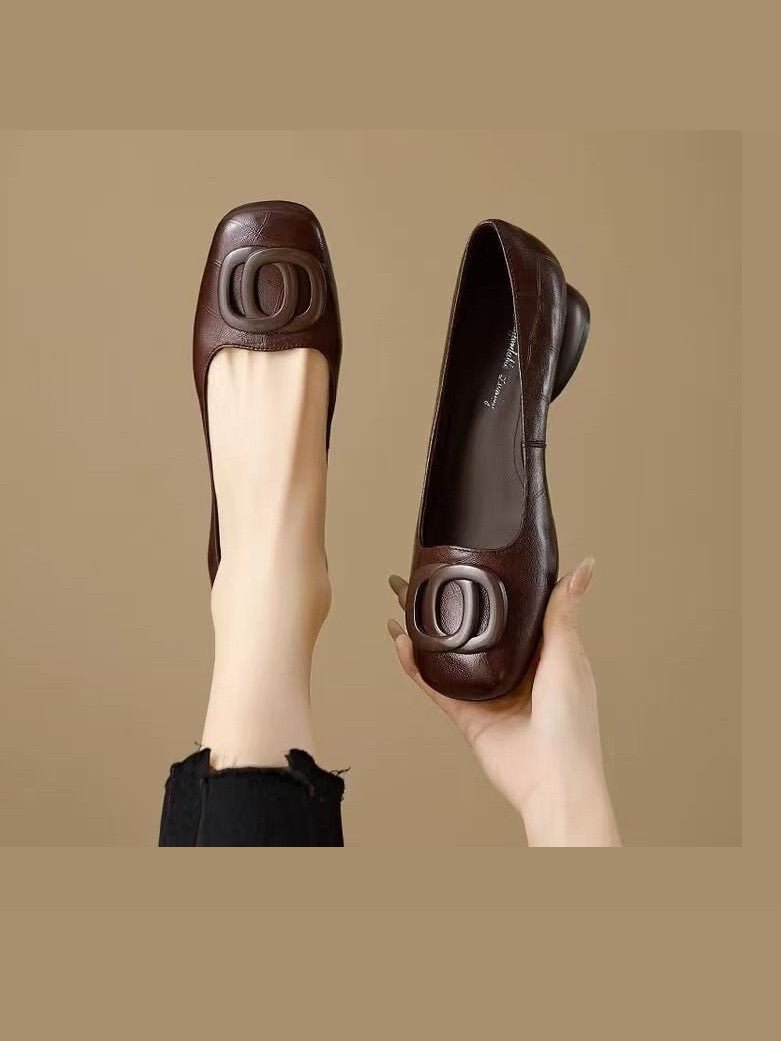 Women's French Vintage Round Toe Slip-On Flats – Low Chunky Heel Mary Jane Style - Courbe et Compagnie