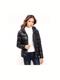 Women's Genuine Leather Hooded Puffer Jacket - Courbe et Compagnie