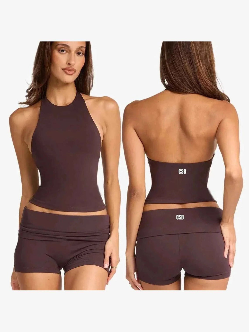 Women's Halter Yoga Tank & Biker Shorts Set - Courbe et Compagnie