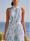 Women's Halterneck High-Waist Swing Dress – Floral & Solid Prints - Courbe et Compagnie