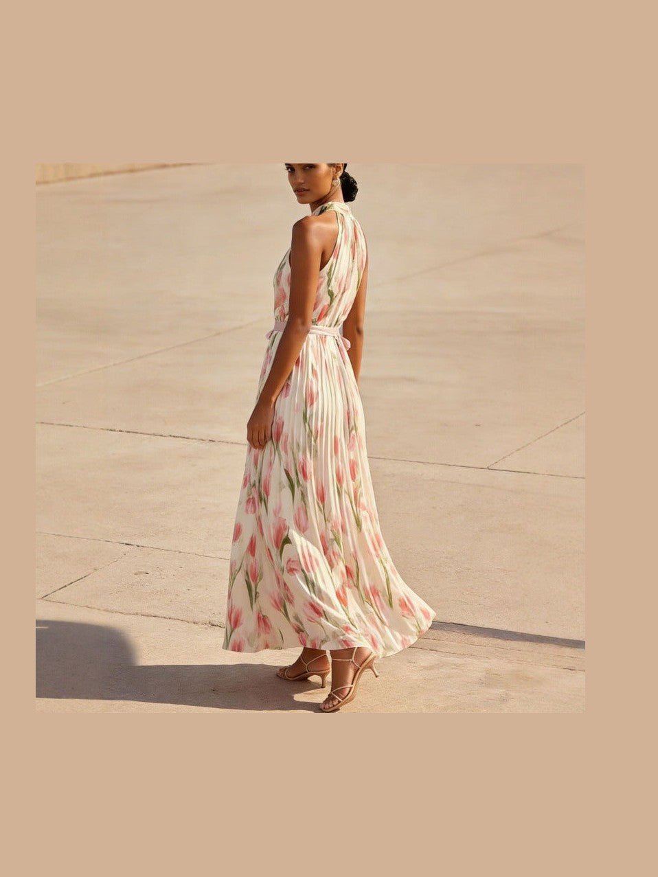 Women's Halterneck High-Waist Swing Dress – Floral & Solid Prints - Courbe et Compagnie