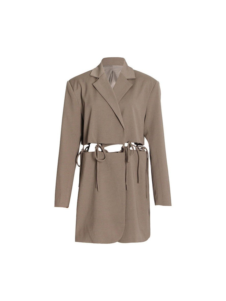 Women's Long Sleeve Blazer - Lapel Collar - Cotton Blend - Casual - Courbe et Compagnie