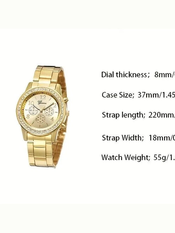 Womens Luxury Gold Watch Jewelry Set (5PCS) - Courbe et Compagnie