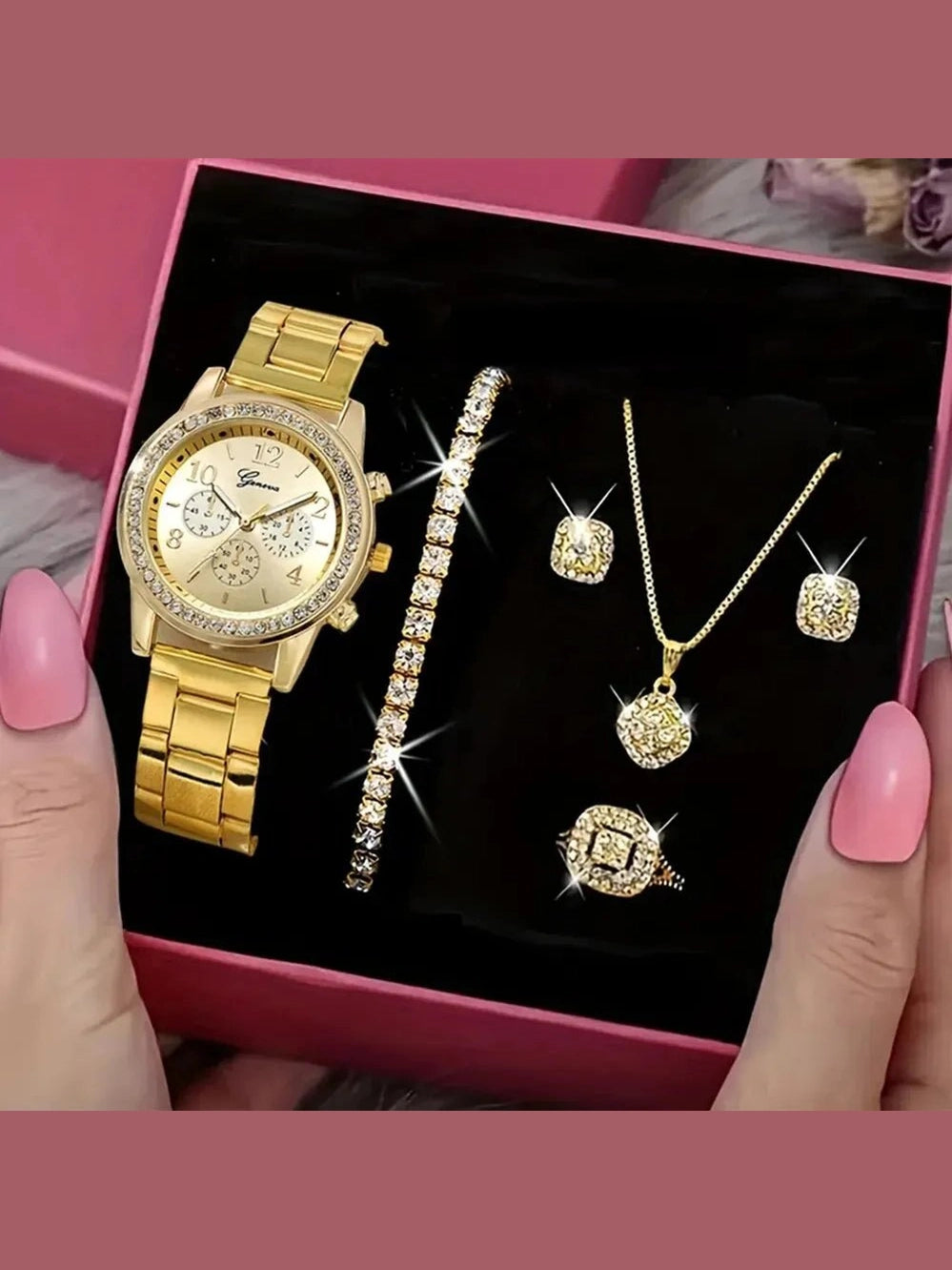 Womens Luxury Gold Watch Jewelry Set (5PCS) - Courbe et Compagnie