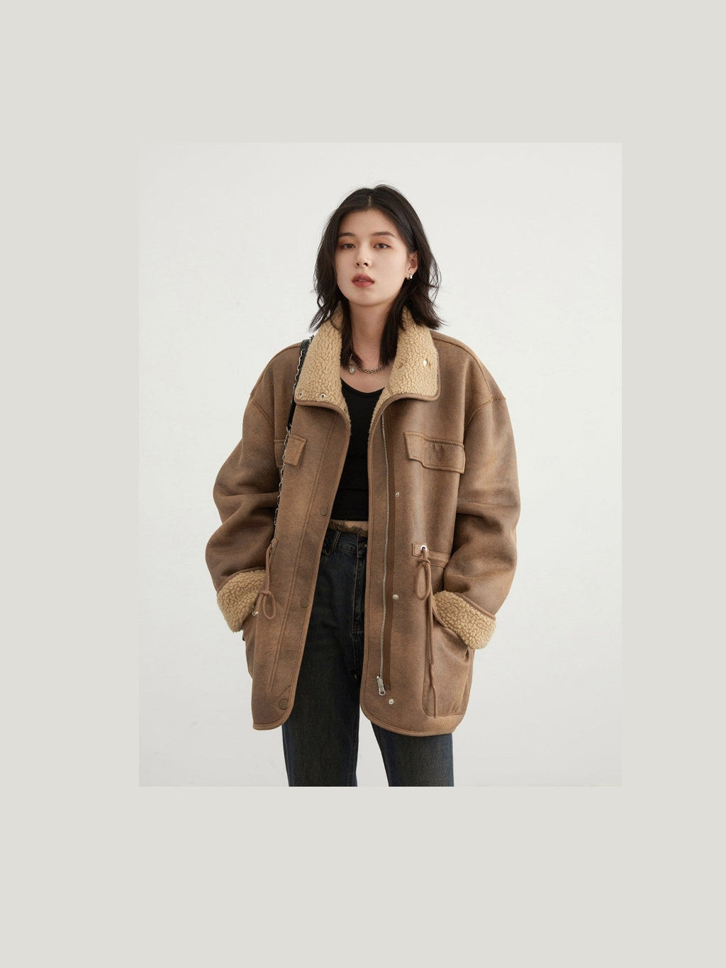 Women's Motorcycle Clothing Suede Lamb Wool Reverse Coat - Courbe et Compagnie