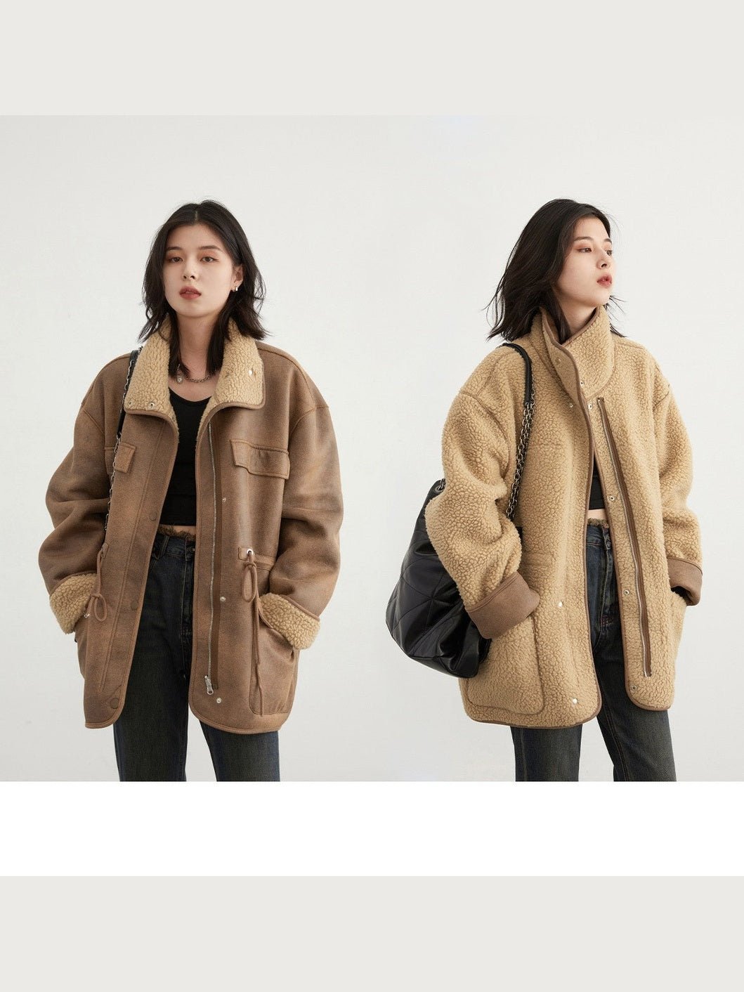 Women's Motorcycle Clothing Suede Lamb Wool Reverse Coat - Courbe et Compagnie