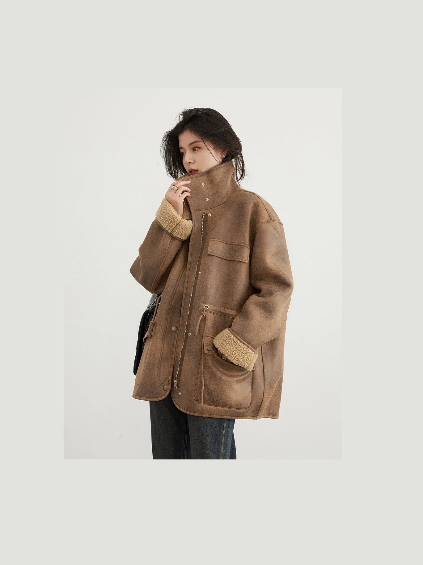Women's Motorcycle Clothing Suede Lamb Wool Reverse Coat - Courbe et Compagnie