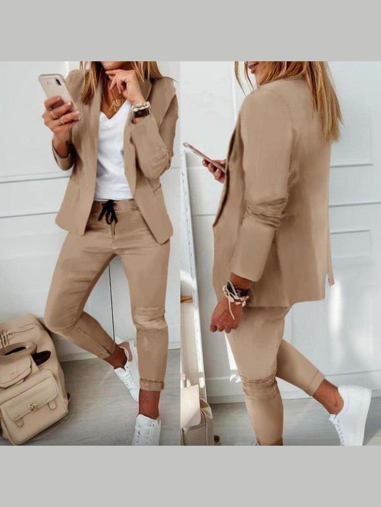 Women’s Notch-Lapel Blazer & Drawstring Pants Suit Set - Courbe et Compagnie