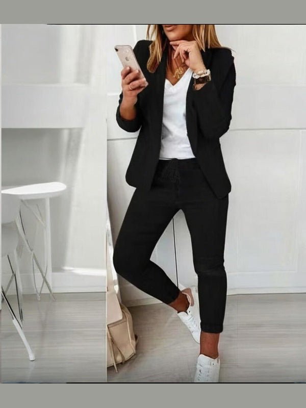 Women’s Notch-Lapel Blazer & Drawstring Pants Suit Set - Courbe et Compagnie