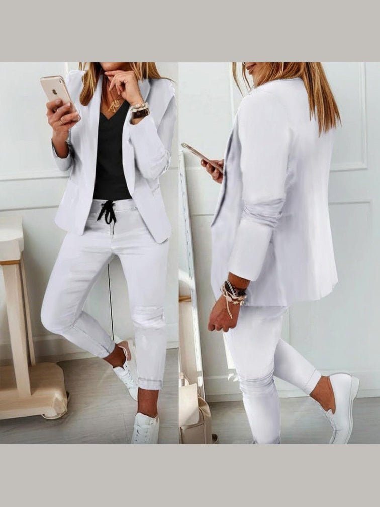 Women’s Notch-Lapel Blazer & Drawstring Pants Suit Set - Courbe et Compagnie