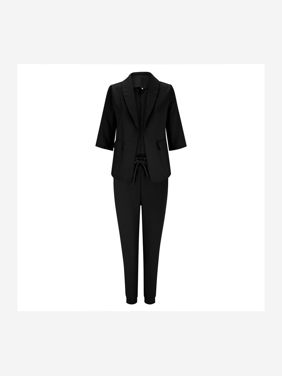 Women’s Notch-Lapel Blazer & Drawstring Pants Suit Set - Courbe et Compagnie