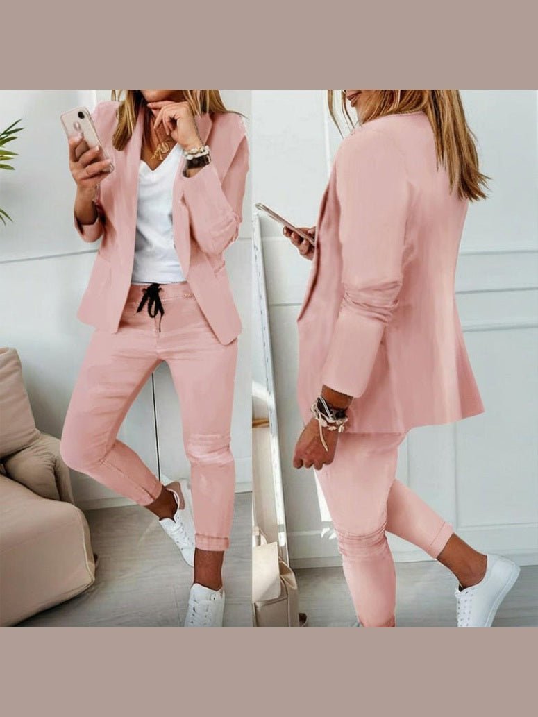Women’s Notch-Lapel Blazer & Drawstring Pants Suit Set - Courbe et Compagnie
