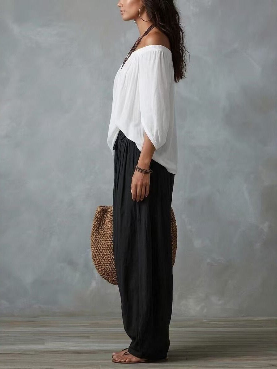 Women's One-Shoulder T-Shirt & Wide-Leg Pants Two-Piece Set — Urban Casual Outfit - Courbe et Compagnie