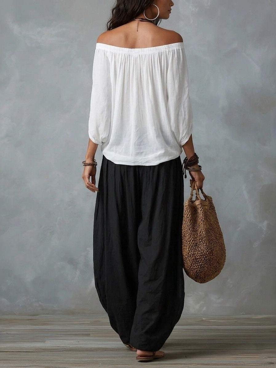 Women's One-Shoulder T-Shirt & Wide-Leg Pants Two-Piece Set — Urban Casual Outfit - Courbe et Compagnie