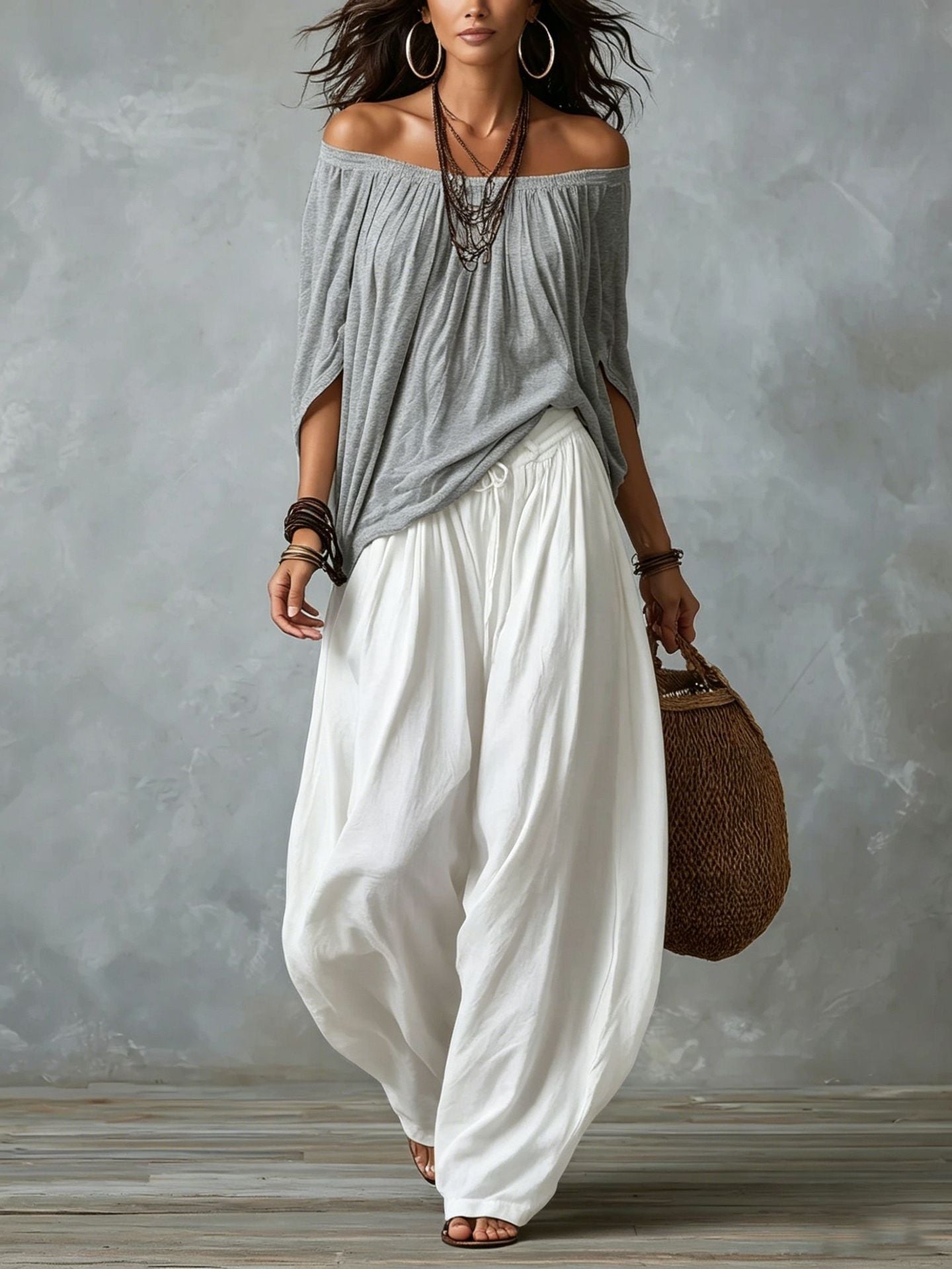 Women's One-Shoulder T-Shirt & Wide-Leg Pants Two-Piece Set — Urban Casual Outfit - Courbe et Compagnie