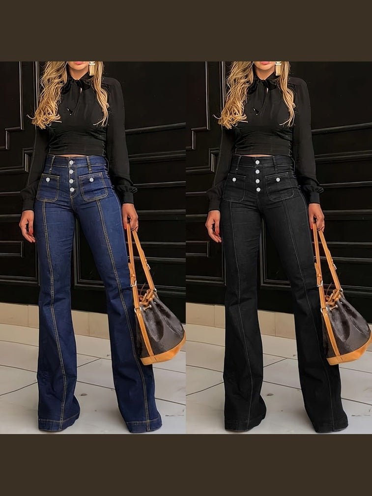 Women's Patchwork Jeans Slim Fit Slimming Stretch Flared Pants See size chart under “more details” - Courbe et Compagnie