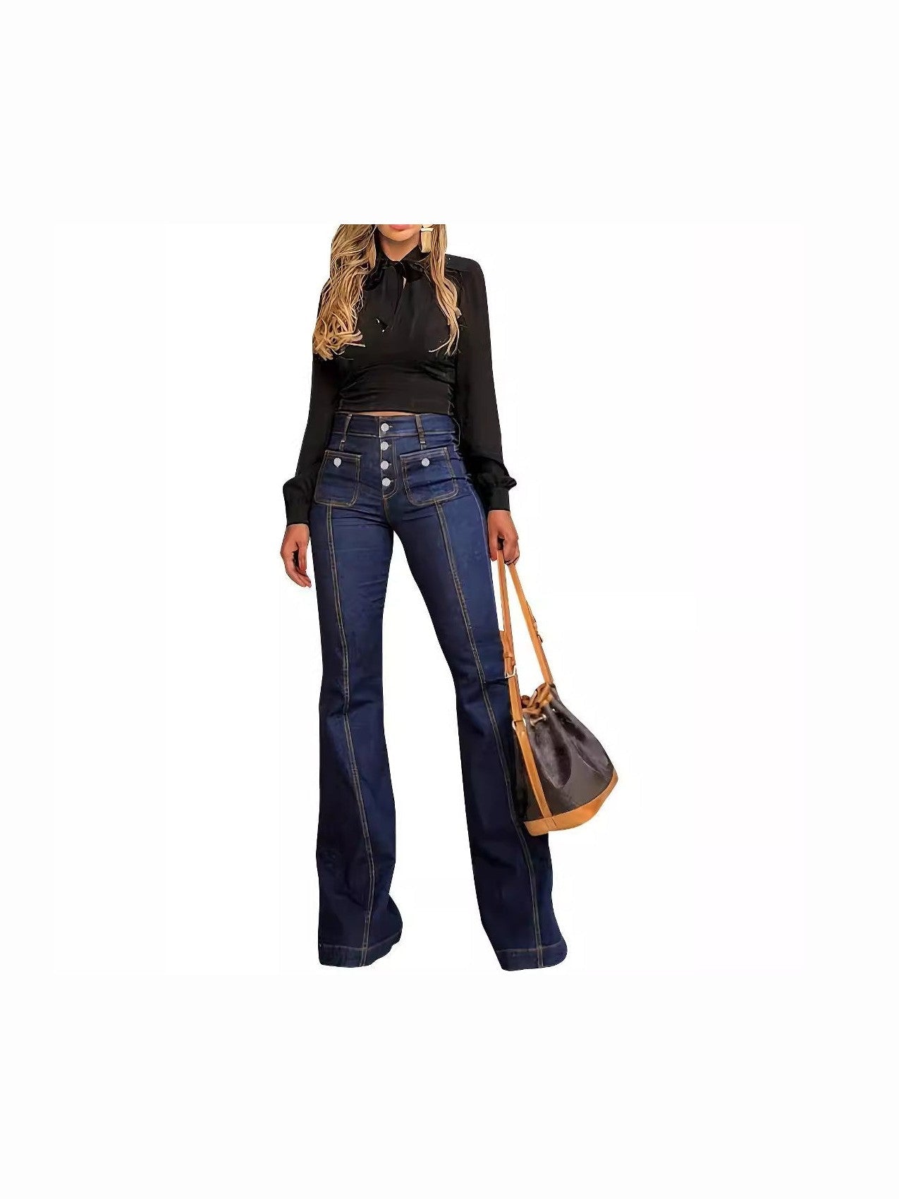 Women's Patchwork Jeans Slim Fit Slimming Stretch Flared Pants See size chart under “more details” - Courbe et Compagnie