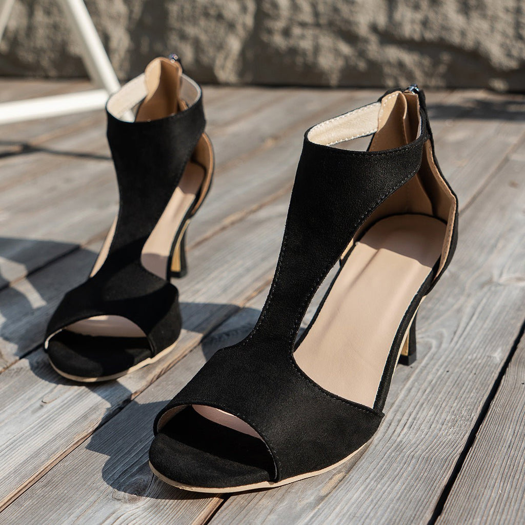 Women’s Peep Toe Zipper Heel Shoes | Suede High Heel Sandals - Courbe et Compagnie