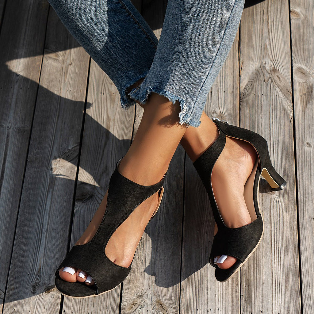 Women’s Peep Toe Zipper Heel Shoes | Suede High Heel Sandals - Courbe et Compagnie