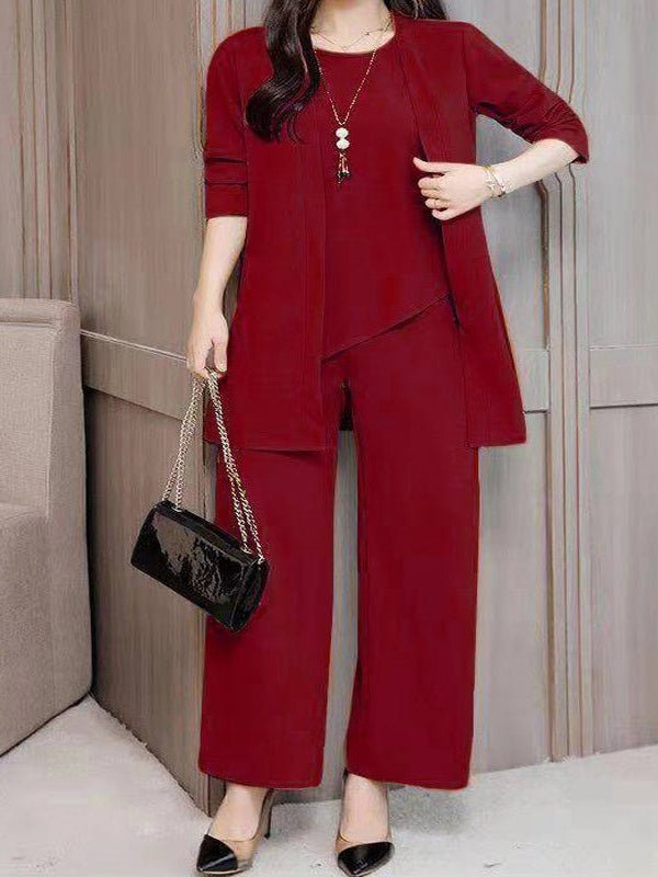 Women's Plus Size 3-Piece Lounge Set – Cardigan, Vest & Wide-Leg Pants - Courbe et Compagnie