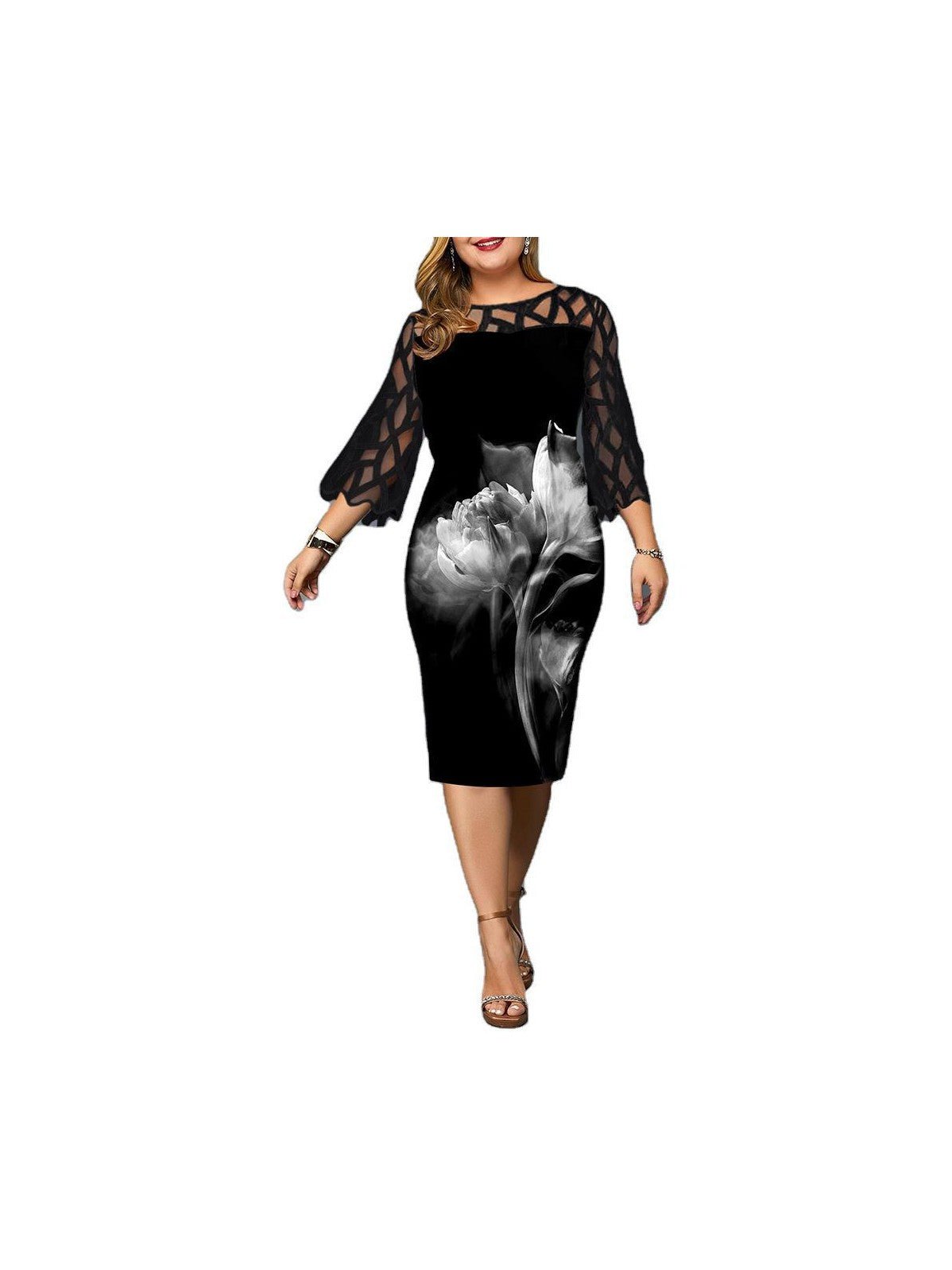 Women's plus size rose print dress - Courbe et Compagnie
