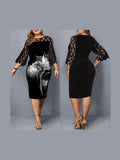 Women's plus size rose print dress - Courbe et Compagnie