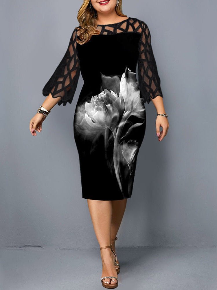 Women's plus size rose print dress - Courbe et Compagnie