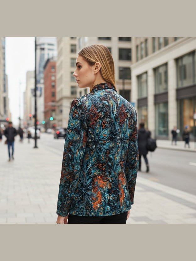 Women’s Printed Suit Jacket with Lining – Autumn Winter Casual Commuter Blazer - Courbe et Compagnie